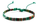 Bohemian friendship bracelet with green base and colorful handwoven ethnic patterns - BN-0162 - Pattern 8