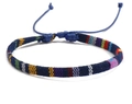Adjustable dark blue bohemian woven friendship bracelet with colorful cotton cord stripes - BN-0162 - Pattern 10