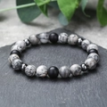 Pulsera minimalista de piedra natural con mármol gris y cuentas negras mates - Estilo Mineral Minimalista Negro Blanco Gris(ZJ10763)