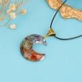 Crescent moon resin necklace with natural colorful stones and golden spiral wire - Moon Gold