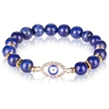 Lapis lazuli beaded bracelet with gold evil eye charm and sparkling crystals - Beaded Bracelet / 8mm / Blue (Lapis) Evil Eye