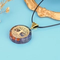 Colorful resin tree of life pendant with natural stones on black wax cord - Round Gold Tree Of Life