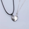 Magnetic heart couple necklaces with geometric astronaut design and steel chain - Model B Heart Necklace Black and White (NST-0310)