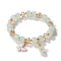 Elegant green jade-like beaded bracelet with crystal beads and white butterfly charm - 6.5cm Diameter / Light Green Butterfly Bracelet Style 2