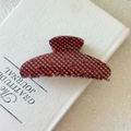 Detail of red strawberry print on checkered large hair claw clip for women - Yuanbao Style (5#)