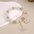 Beaded bracelet with white butterfly charm, crystal accents and golden spacers - 6.5cm Diameter / White Butterfly Bracelet Style 2
