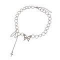 Silver butterfly circle necklace with star pendant and layered punk style chains - Circle Butterfly Style (NST-0028)
