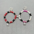 Gothic beaded magnetic couple bracelets with spider and web charms in red and black - Spider Magnetic Bracelet (BNS-0353)