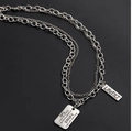 Double-layered silver necklace with rectangular dog tag pendants featuring engraved text - Double Layer Tag Style (NST-0024)