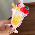 Detailed view of creative strawberry ice cream cup hair claw clip with golden glitters - Cherry Ice Cream Cup