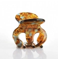 Elegant tortoiseshell claw clip in cocoa brown and blue plaid pattern for hair styling - Glaze Color (3.2cm)