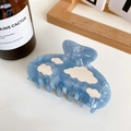 Blue acetic hair claw with white cloud patterns and stylish marble texture finish - Blue Cloud Style