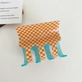 Orange and white checkered claw clip with blue glitter interior for hair styling - Square Claw / Blue-Orange Plaid