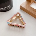 Triangle acetate hair claw with marble pattern and gold metal frame for women - Mermaid Pink