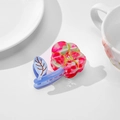 Floral hair claw clip with pink marble petals and purple frame for women elegant hair style - 3D Floral Design / Red Purple