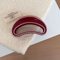 Elegante pinza per capelli a mezzaluna rosso scuro con bordo crema e finitura lucida - Stile Mezzaluna Rosso Vino