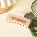 Macro shot of matte nude pink rectangular claw clip on minimalist lifestyle background - Rectangular Style Creamy White