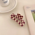 Minimalist burgundy and beige checkered rectangular acetate hair claw clip for women - Wine Red 10.5cm
