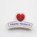 Close-up of heart acetate claw clip with red heart and brand logo on white acrylic - Cream