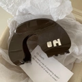 Dark brown high-gloss acetate hair claw clip featuring silver OH lettering in a gift box - 4# Coffee Tortoiseshell