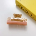 Detail of a square cutout hair claw clip with marble yellow and dusty pink color block - Taro Purple-7.5cm
