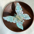 French vintage butterfly hair claw clip with mint green and lilac marble texture - Fresh Blue