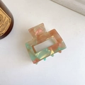 Small rectangular acetate hair claw clip with orange and green marbled pearlescent finish - 5.2cm / Dreamy Green