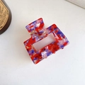 Small square acetate hair claw clip with red and white floral marble pattern for women - 5.2cm / Fuschia