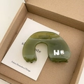 Pince à cheveux élégante en acétate vert foncé avec strass et motif lettre H pour femme - Vert (A11-55-33)