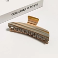 Large acetate shark hair claw clip with vintage brown marble pattern and glossy finish - Grey Stripe