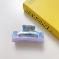 Floral blue and pastel purple acetate rectangular hair claw clip with floral pattern - Sky Blue