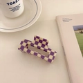 Purple and cream checkerboard acetate hair claw clip for women's hair styling - Light Purple 10.5cm