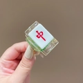 Creative Mahjong hair clip with red middle character and green acrylic finish - Mahjong Red Zhong