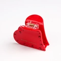 Detail der roten Herz-Haarklammer mit Straßsteinen und goldenem Barrette La France Text - 6cm / Rot