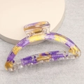 Elegante molletta per capelli a semicerchio in acrilico con marmo viola e foglia d'oro - Viola
