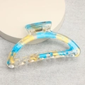 Grande molletta per capelli elegante con trama in marmo blu trasparente e scaglie d'oro - Blu