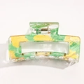 Pince à cheveux rectangulaire en résine vert translucide avec traits dorés peints - Vert Grand
