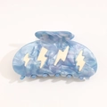 Blue marble acetate hair claw clip featuring stylish cream lightning bolt patterns - Lightning (8.5cm)