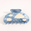 Blue marble acetate hair claw clip with cream cloud patterns for women - Cloud (8.5cm)
