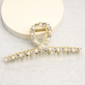 Pinza per capelli in metallo dorato con strass e perle finte dal design incrociato - Stile Incrociato con Strass