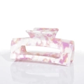 Pink and white marble acetate rectangular hollow hair claw clip with glossy finish - Large / Light Purple