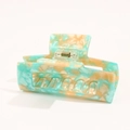 Large tortoiseshell hair claw clip in mint green and khaki marble acetate finish - Large / Aqua