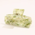Rectangular hair claw clip with green and white marble acetate finish and gold spring - Large / Light Green