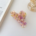 Détails d'une pince à cheveux en acétate avec motif de marbre coloré et cristaux brillants - Jaune Violet (A4-33-4) / 7.5cm