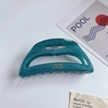 Deep green cellulose acetate claw clip with gold Barrette La France text - Blue