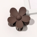 Detailed close-up of dark brown matte flower hair claw clip with strong grip teeth - Dark Coffee