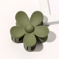 Macro detail of matte green flower hair claw clip with durable multi-tooth grip design - Army Green