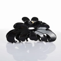 Detailaufnahme der Blumen-Haarklammer aus schwarzem Acetat mit glänzendem Finish - Schwarz