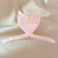 Pinza de pelo de cola de sirena rosa irisado con acabado de acetato perlado - Rosa Concha Claro