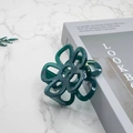 Deep green floral hair claw clip with hollow five-petal design and glossy resin finish - 7cm / Dark Green